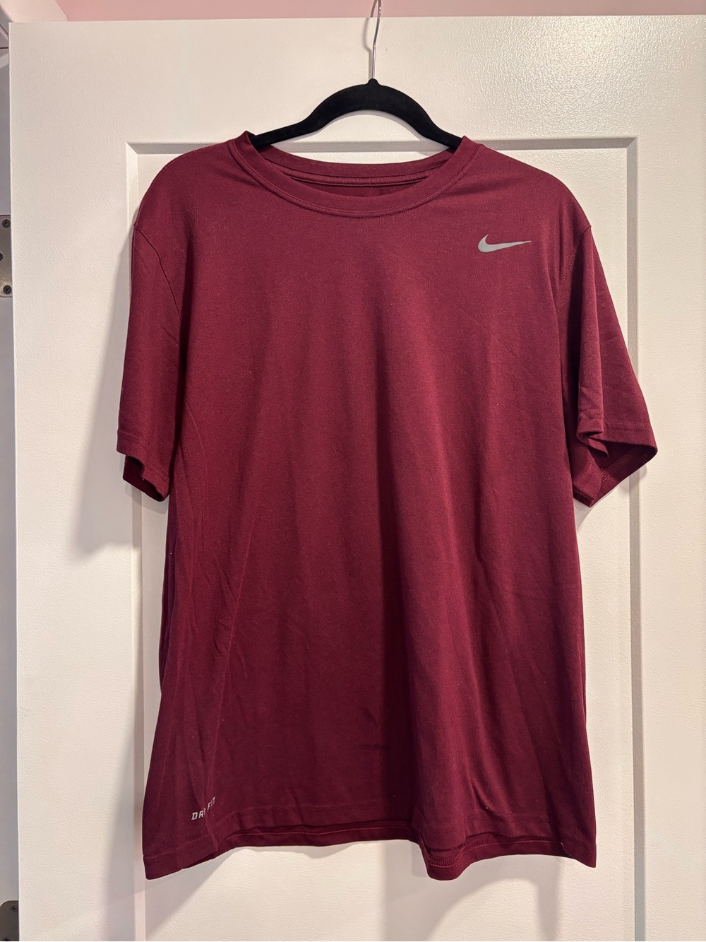 Nike Men's Short Sleeve Dri-FIT Tee in Maroon with Silver Swoosh